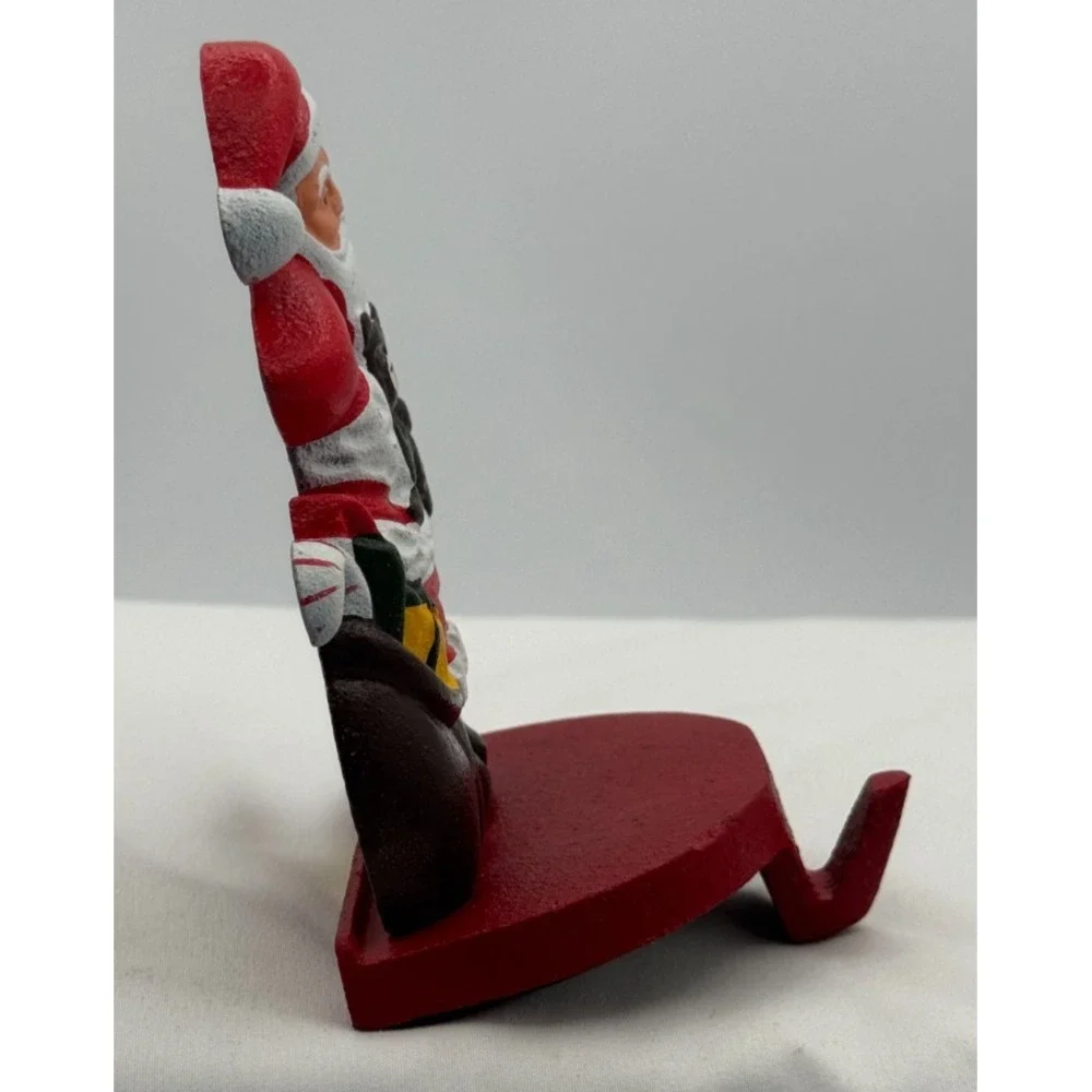 1990 Lillian Vernon Cast Iron Santa and Bear Stocking Holder 5